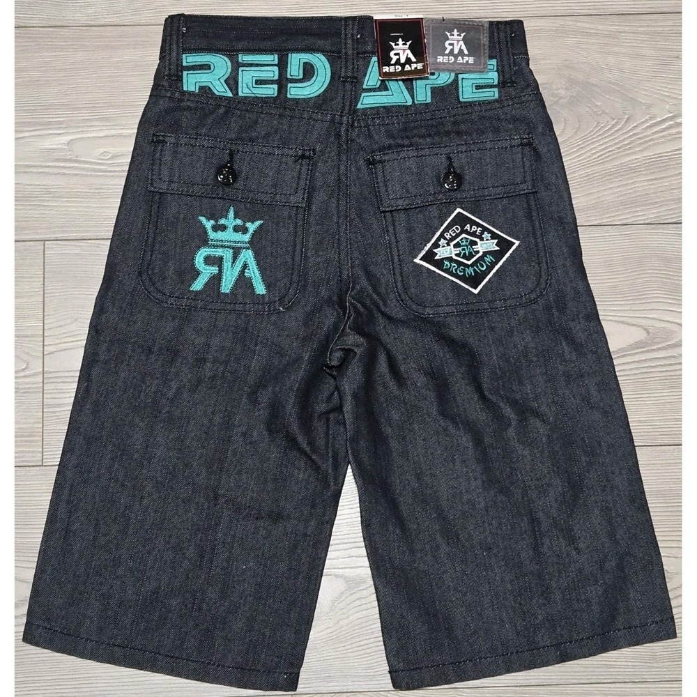 NEW Red Ape‎ Shorts BOYS Size 8 Black Y2K Embroidered Skater Street Wear Denim